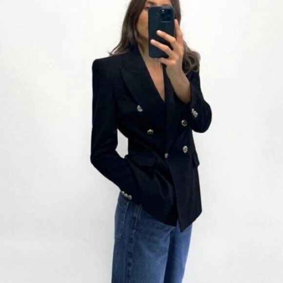 ZARA Tailored Double Breasted Black Blazer. - Picture 2 of 4